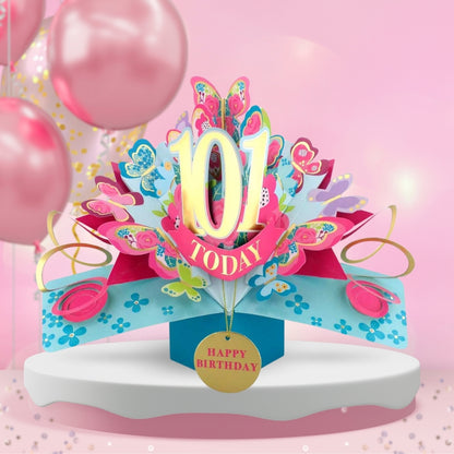 101st Birthday Pop Up Card & Floating Balloon In A Box Surprise Gift