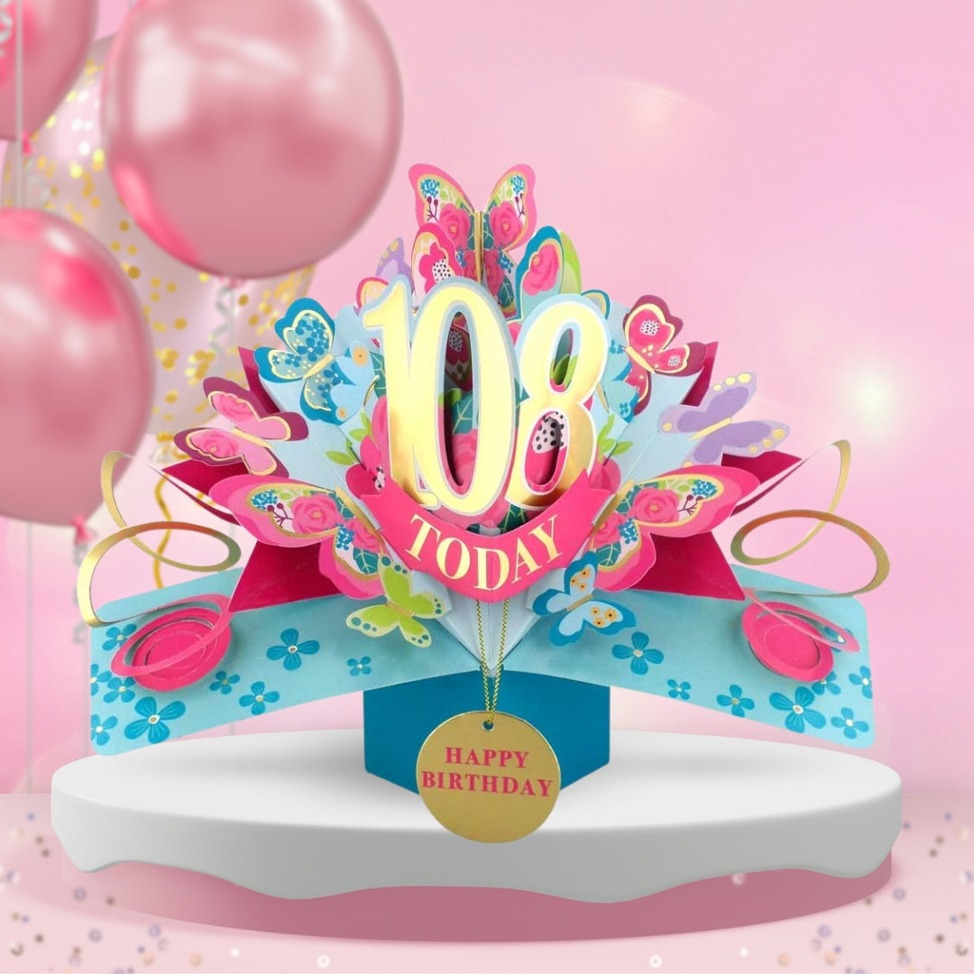 108th Birthday Pop Up Card & Floating Balloon In A Box Surprise Gift
