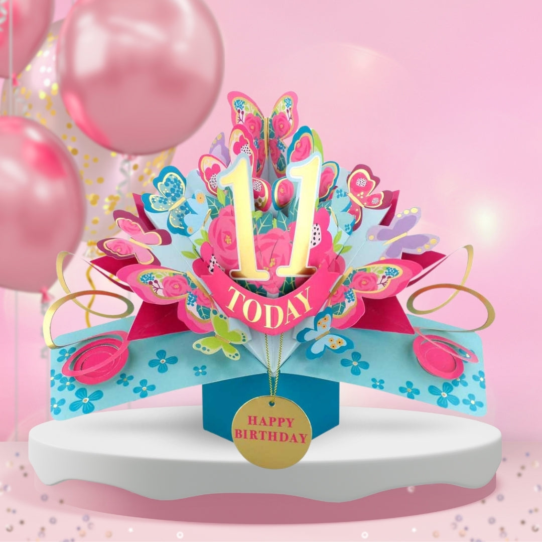 11th Birthday Pop Up Card & Floating Balloon In A Box Surprise Gift