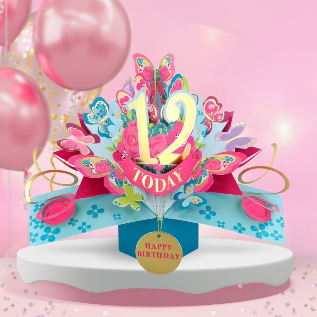 12th Birthday Pop Up Card & Floating Balloon In A Box Surprise Gift