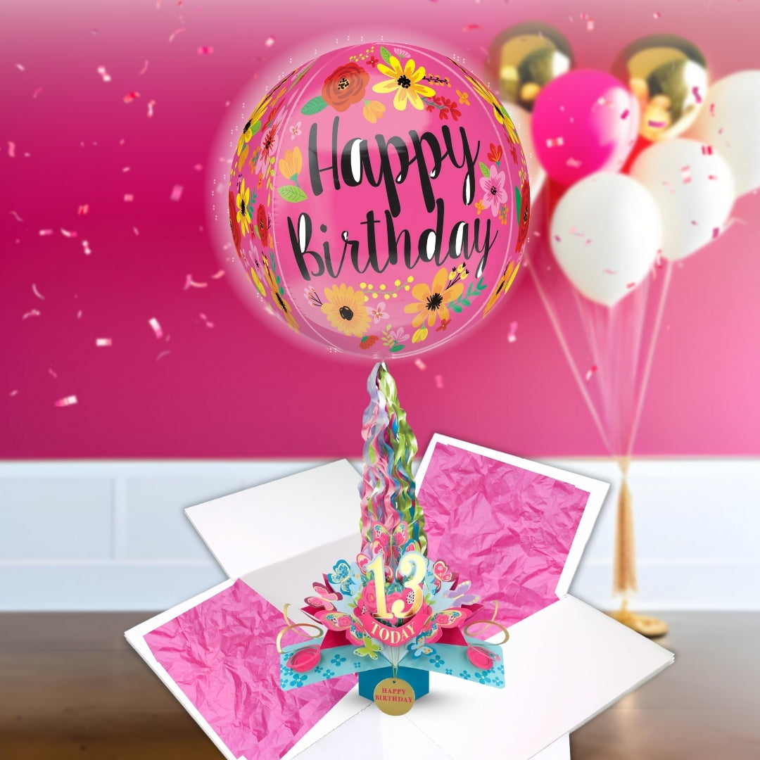 13th Birthday Pop Up Card & Floating Balloon In A Box Surprise Gift