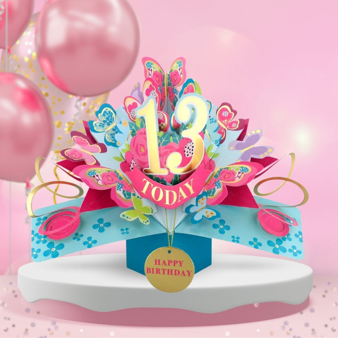 13th Birthday Pop Up Card & Floating Balloon In A Box Surprise Gift
