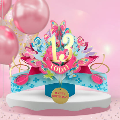 13th Birthday Pop Up Card & Floating Balloon In A Box Surprise Gift