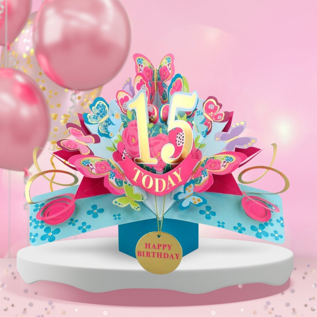15th Birthday Pop Up Card & Floating Balloon In A Box Surprise Gift