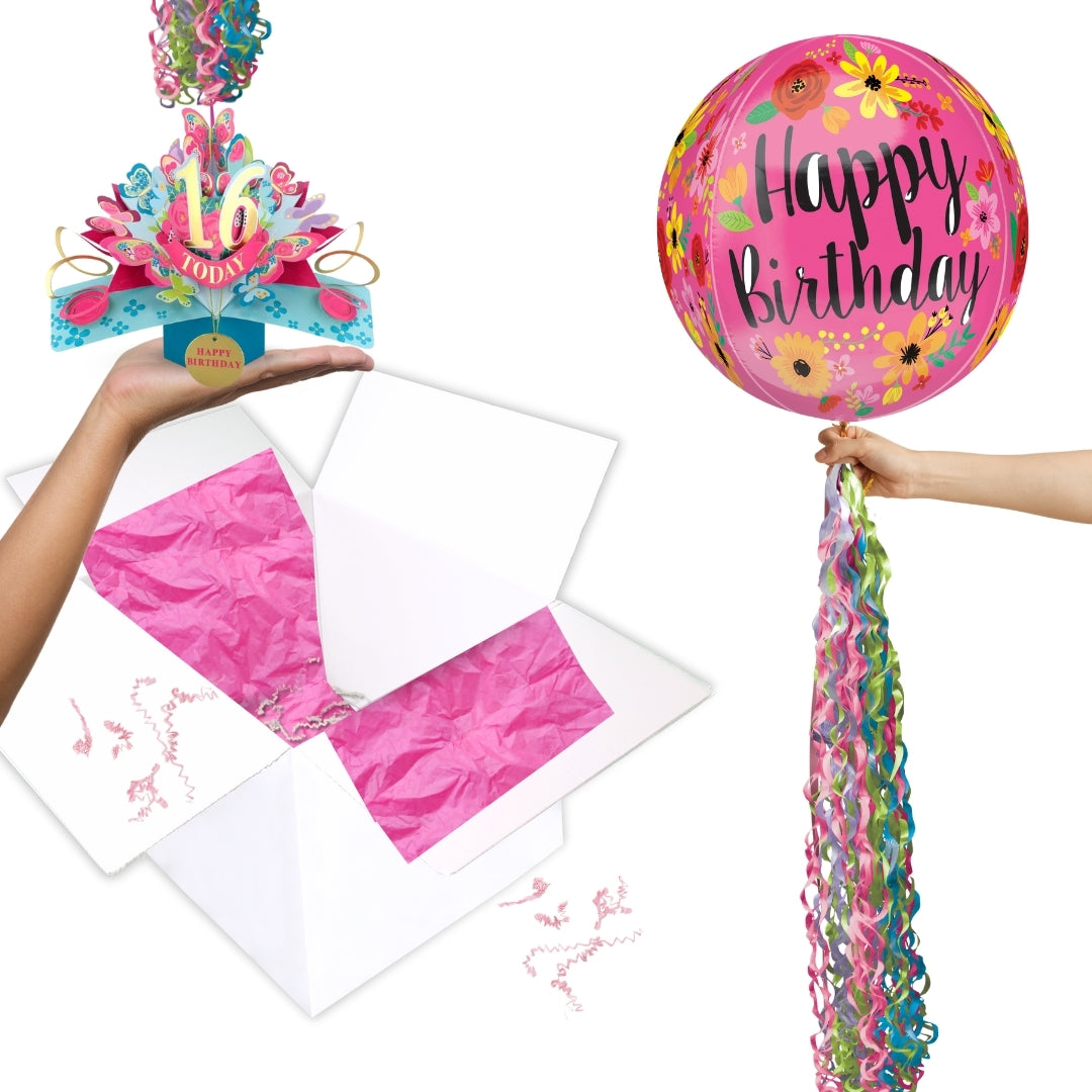 16th Birthday Pop Up Card & Floating Balloon In A Box Surprise Gift
