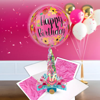 16th Birthday Pop Up Card & Floating Balloon In A Box Surprise Gift