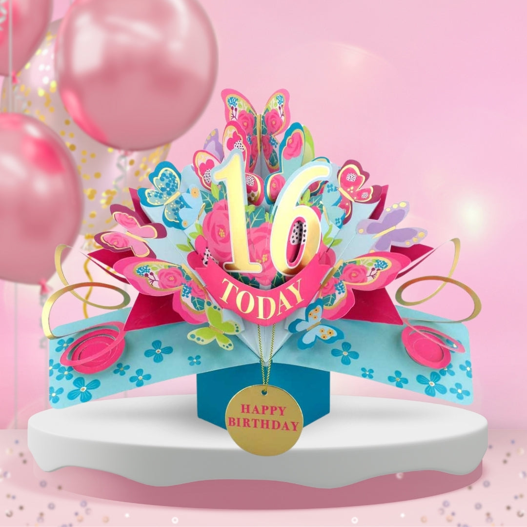 16th Birthday Pop Up Card & Floating Balloon In A Box Surprise Gift