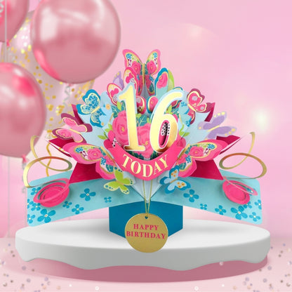16th Birthday Pop Up Card & Floating Balloon In A Box Surprise Gift