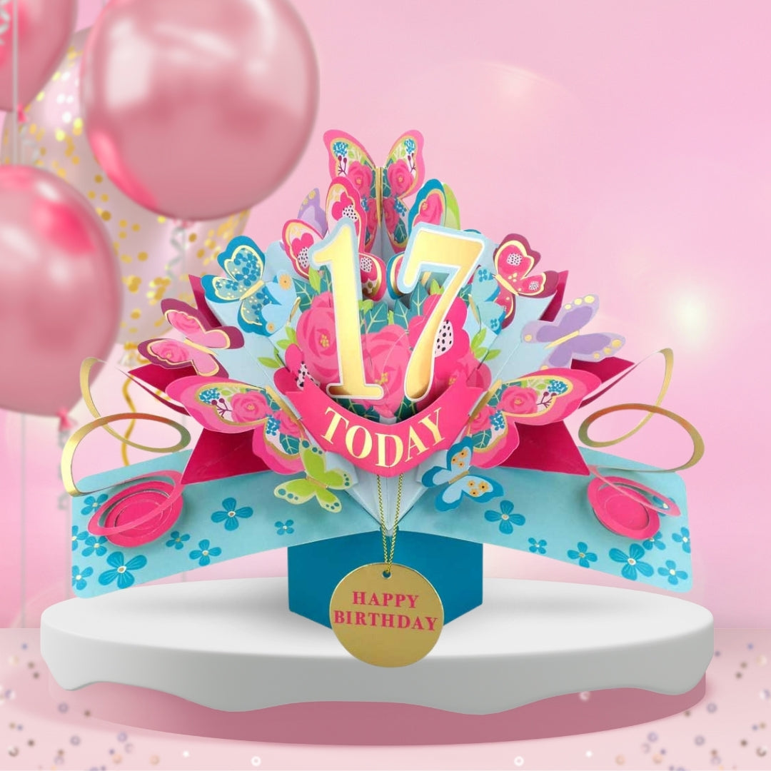 17th Birthday Pop Up Card & Floating Balloon In A Box Surprise Gift