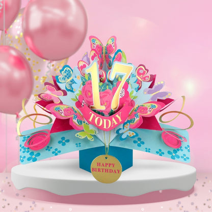 17th Birthday Pop Up Card & Floating Balloon In A Box Surprise Gift