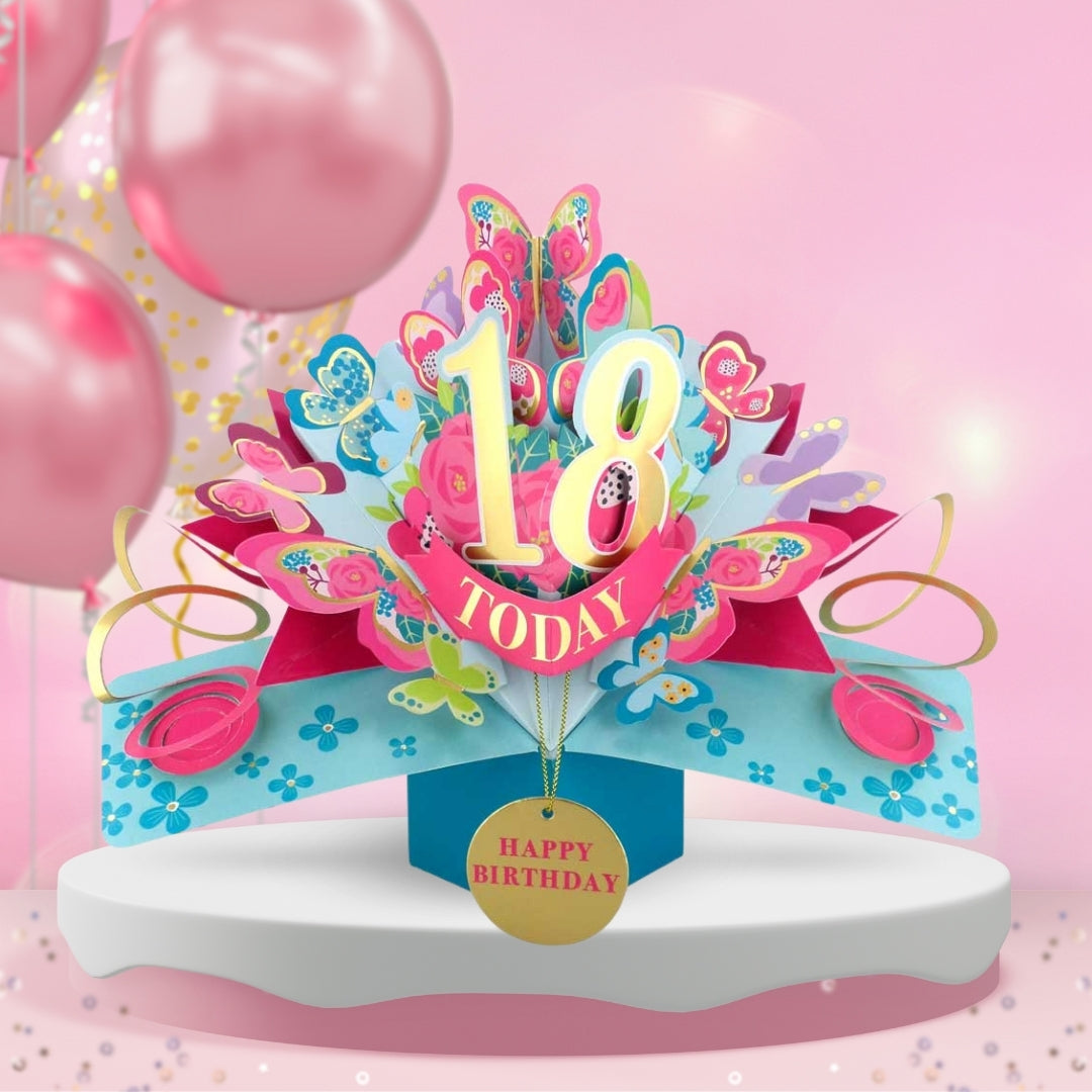 18th Birthday Pop Up Card & Floating Balloon In A Box Surprise Gift