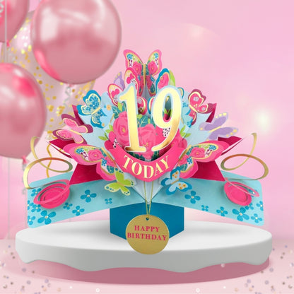 19th Birthday Pop Up Card & Floating Balloon In A Box Surprise Gift