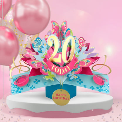 20th Birthday Pop Up Card & Floating Balloon In A Box Surprise Gift