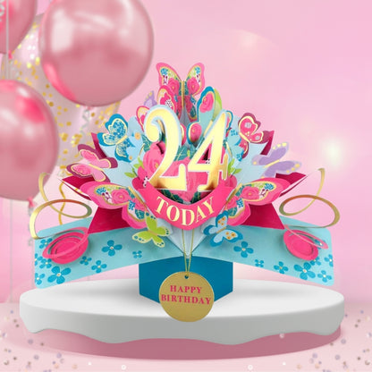 24th Birthday Pop Up Card & Floating Balloon In A Box Surprise Gift