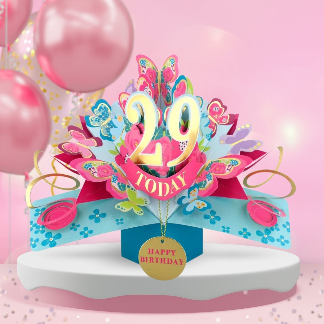29th Birthday Pop Up Card & Floating Balloon In A Box Surprise Gift
