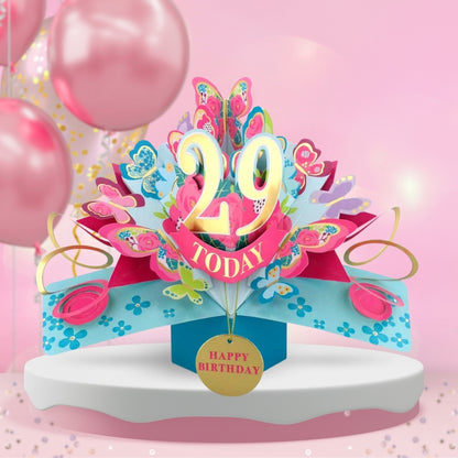 29th Birthday Pop Up Card & Floating Balloon In A Box Surprise Gift