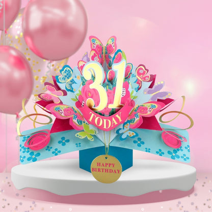 31st Birthday Pop Up Card & Floating Balloon In A Box Surprise Gift