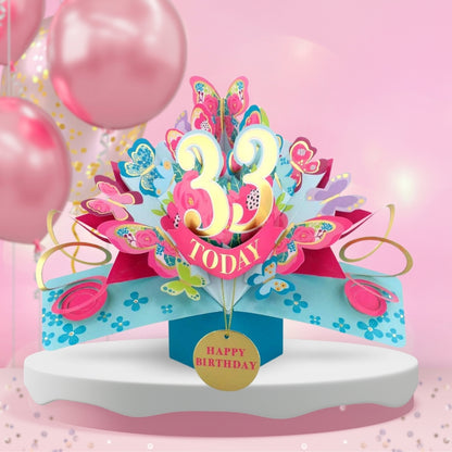 33rd Birthday Pop Up Card & Floating Balloon In A Box Surprise Gift