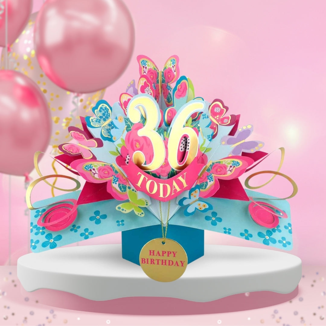 36th Birthday Pop Up Card & Floating Balloon In A Box Surprise Gift