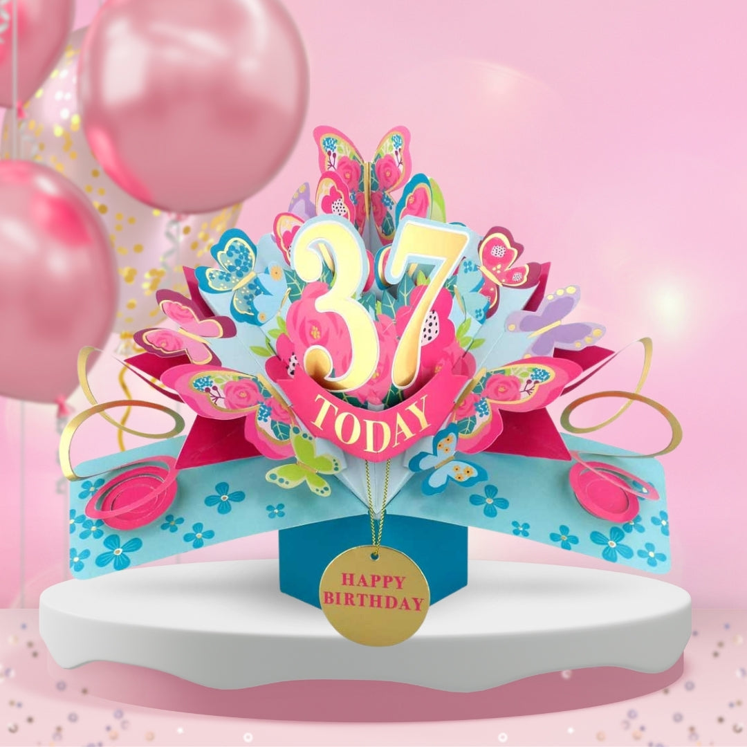 37th Birthday Pop Up Card & Floating Balloon In A Box Surprise Gift