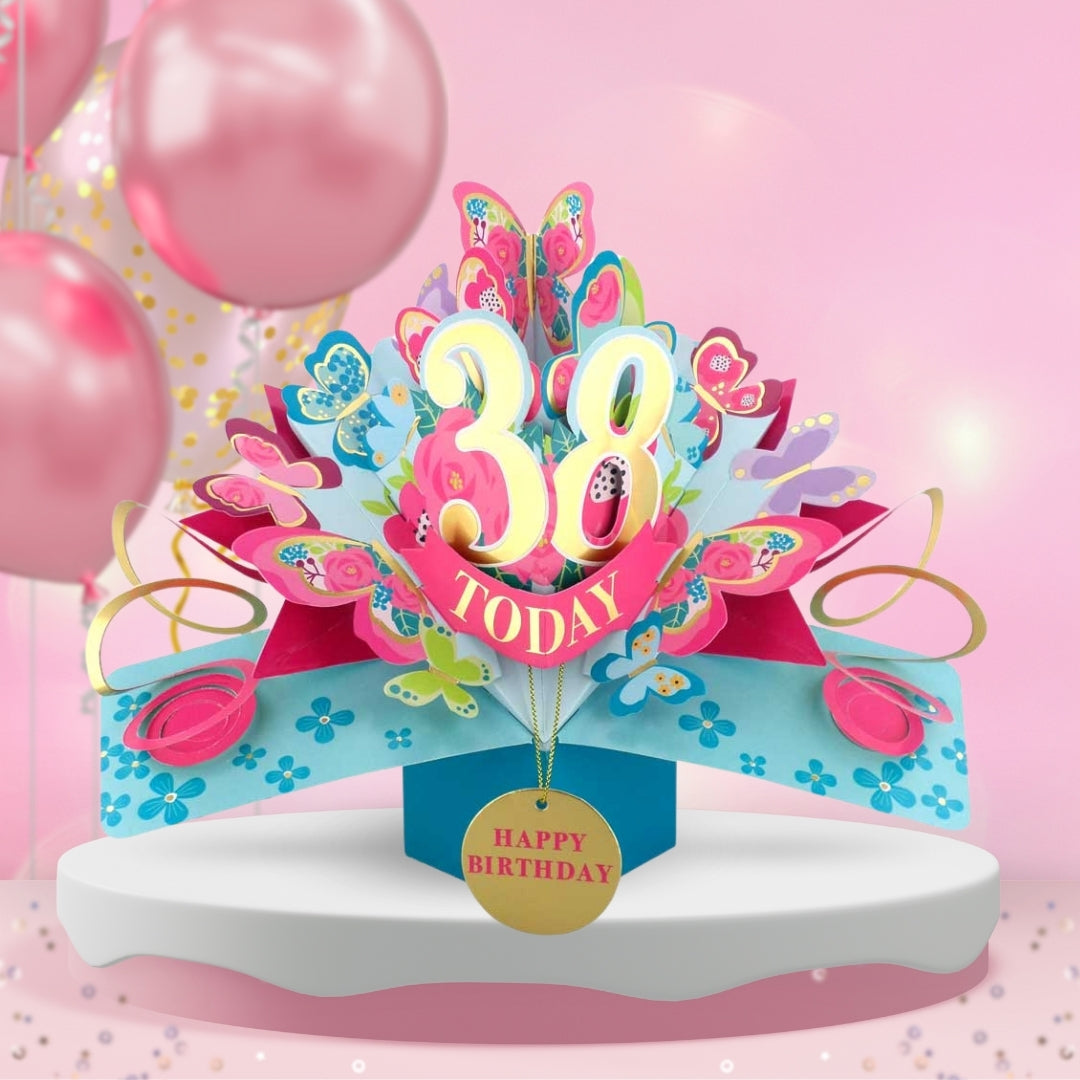 38th Birthday Pop Up Card & Floating Balloon In A Box Surprise Gift