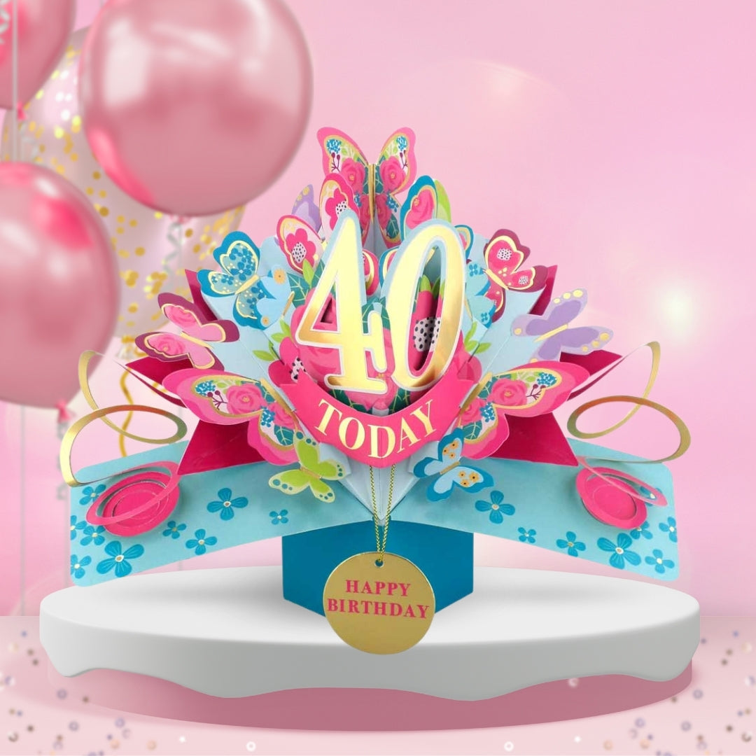 40th Birthday Pop Up Card & Floating Balloon In A Box Surprise Gift