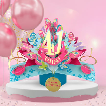 41st Birthday Pop Up Card & Floating Balloon In A Box Surprise Gift