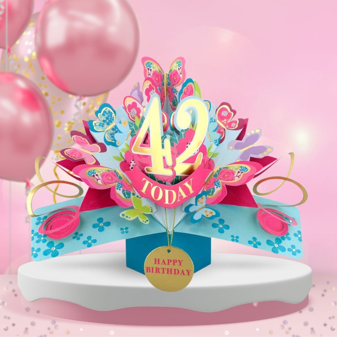 42nd Birthday Pop Up Card & Floating Balloon In A Box Surprise Gift