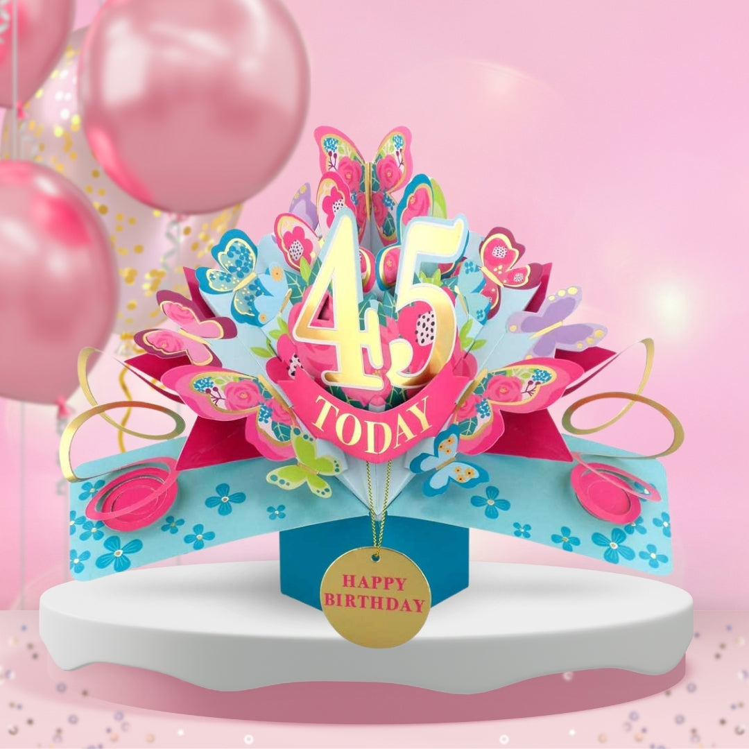 45th Birthday Pop Up Card & Floating Balloon In A Box Surprise Gift