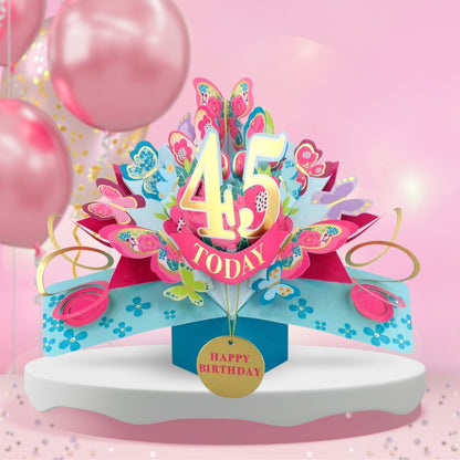 45th Birthday Pop Up Card & Floating Balloon In A Box Surprise Gift