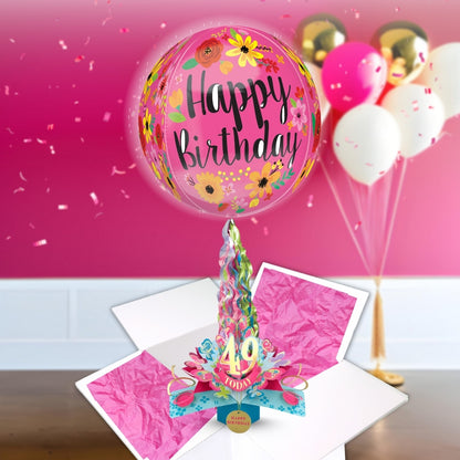 49th Birthday Pop Up Card & Floating Balloon In A Box Surprise Gift