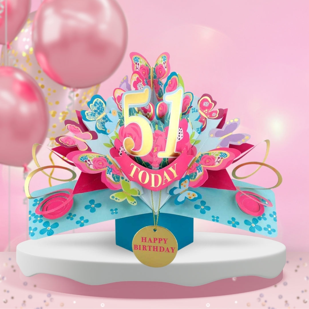 51st Birthday Pop Up Card & Floating Balloon In A Box Surprise Gift