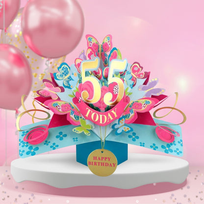 55th Birthday Pop Up Card & Floating Balloon In A Box Surprise Gift
