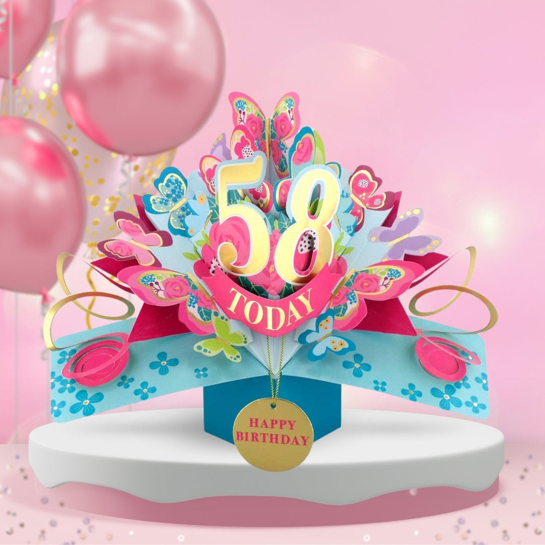 58th Birthday Pop Up Card & Floating Balloon In A Box Surprise Gift