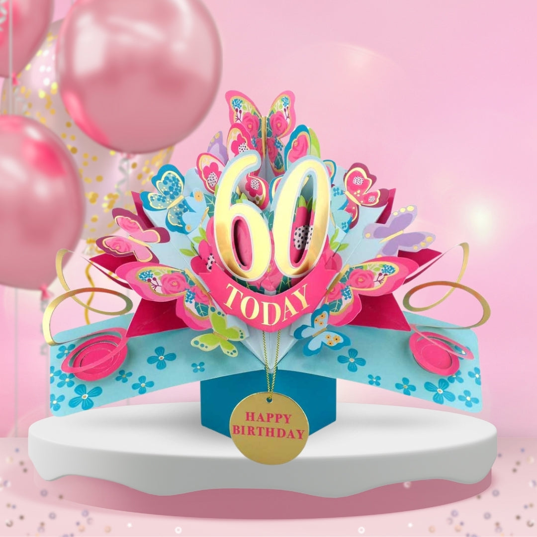 60th Birthday Pop Up Card & Floating Balloon In A Box Surprise Gift