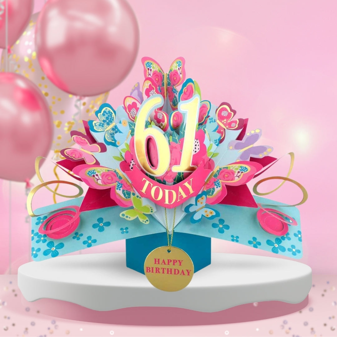 61st Birthday Pop Up Card & Floating Balloon In A Box Surprise Gift