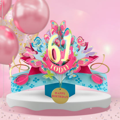 61st Birthday Pop Up Card & Floating Balloon In A Box Surprise Gift