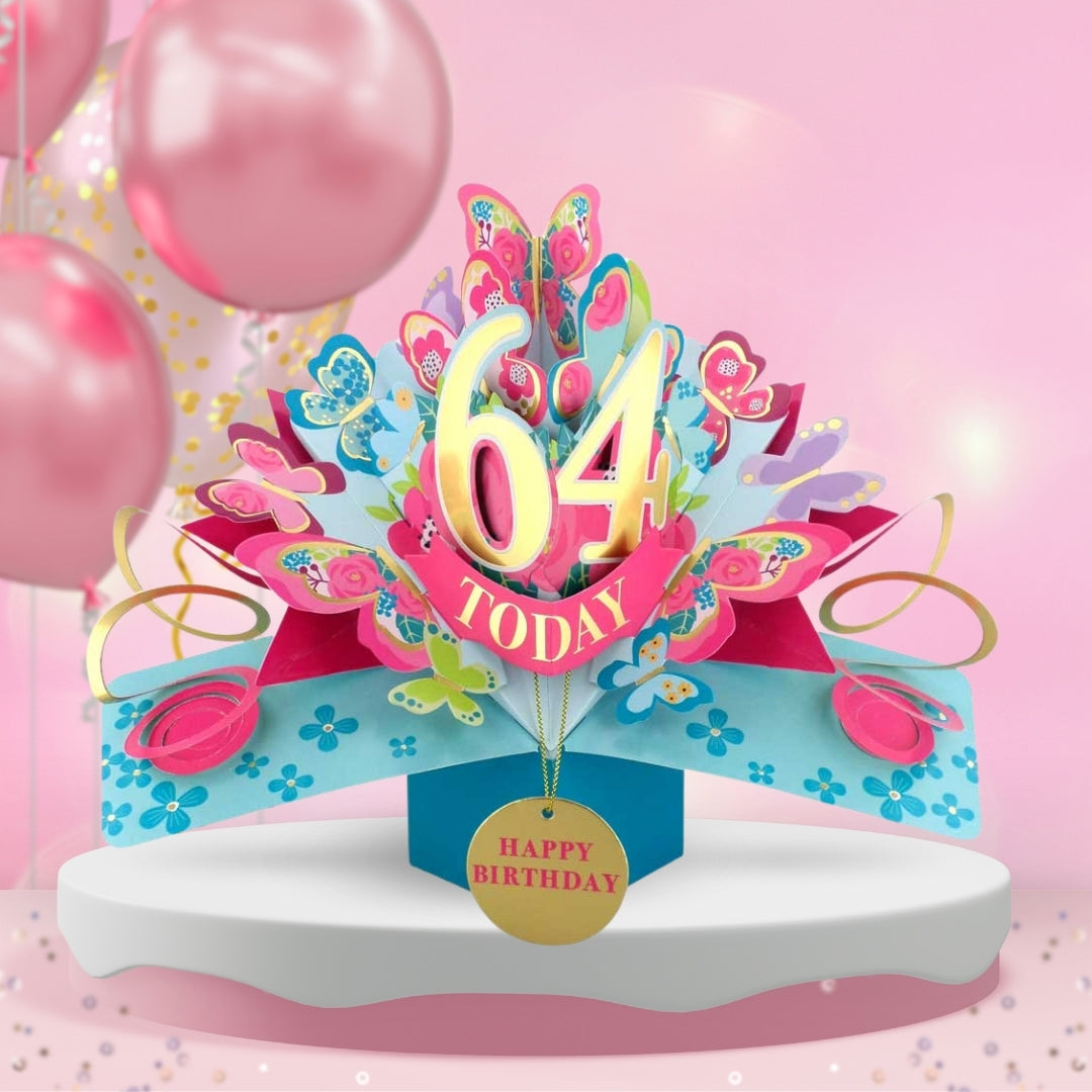 64th Birthday Pop Up Card & Floating Balloon In A Box Surprise Gift