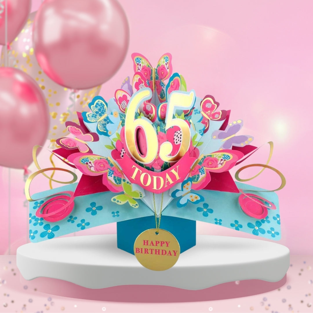 65th Birthday Pop Up Card & Floating Balloon In A Box Surprise Gift