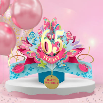 65th Birthday Pop Up Card & Floating Balloon In A Box Surprise Gift