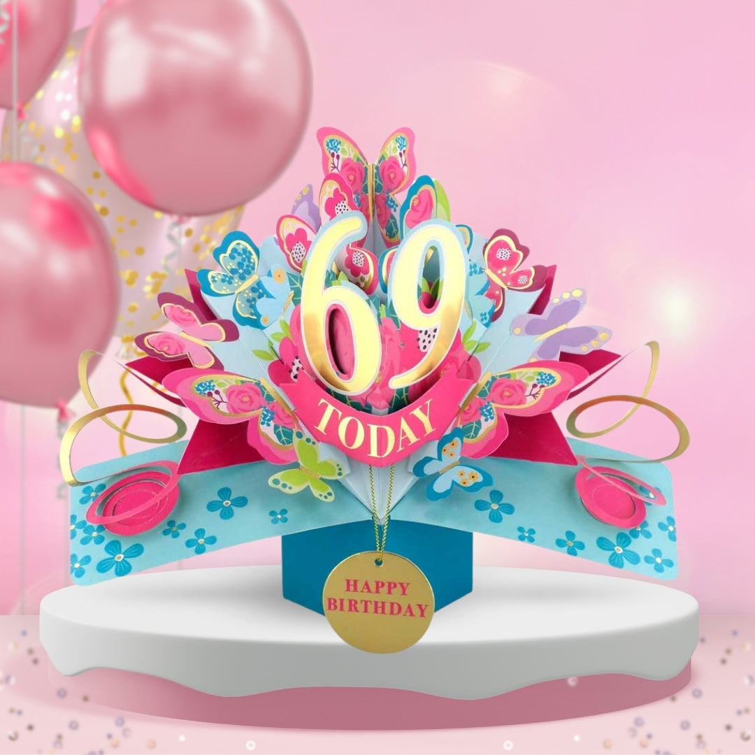 69th Birthday Pop Up Card & Floating Balloon In A Box Surprise Gift