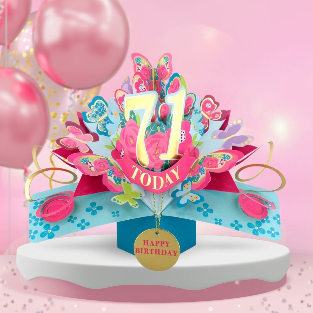71st Birthday Pop Up Card & Floating Balloon In A Box Surprise Gift