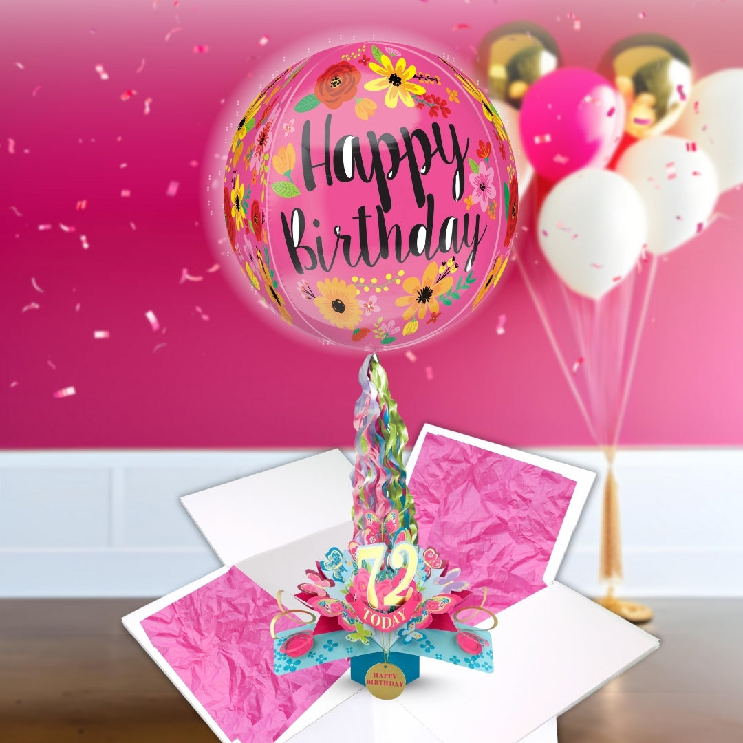 72nd Birthday Pop Up Card & Floating Balloon In A Box Surprise Gift