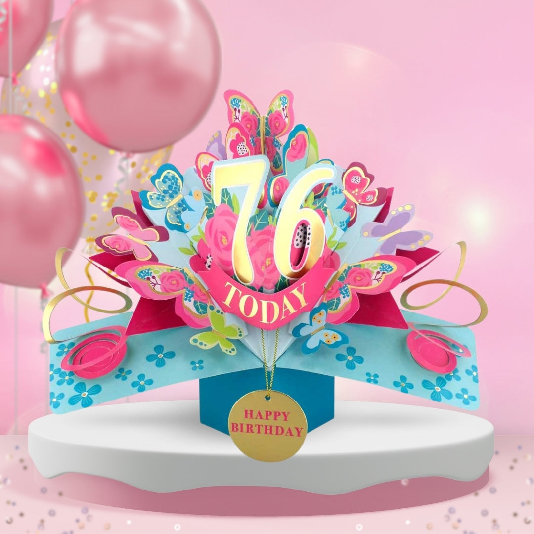 76th Birthday Pop Up Card & Floating Balloon In A Box Surprise Gift
