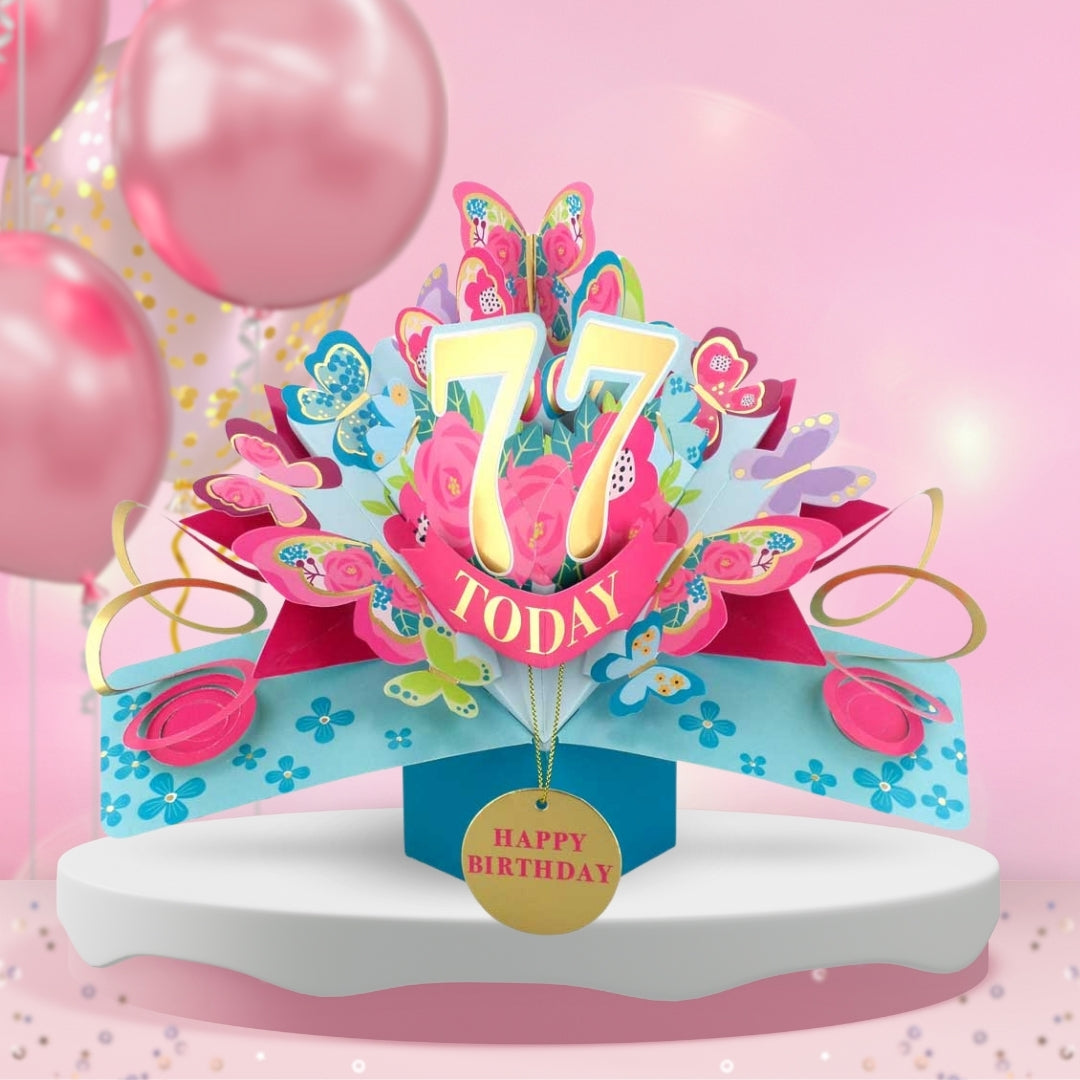 77th Birthday Pop Up Card & Floating Balloon In A Box Surprise Gift