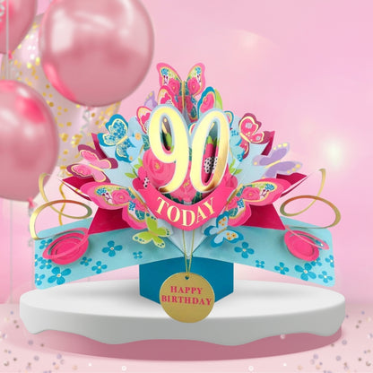 90th Birthday Pop Up Card & Floating Balloon In A Box Surprise Gift