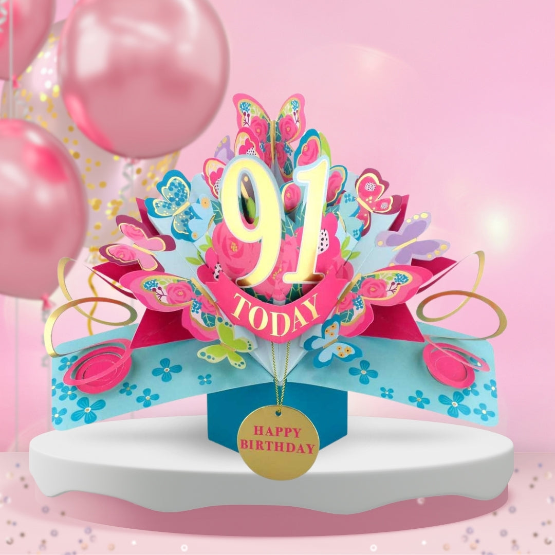 91st Birthday Pop Up Card & Floating Balloon In A Box Surprise Gift