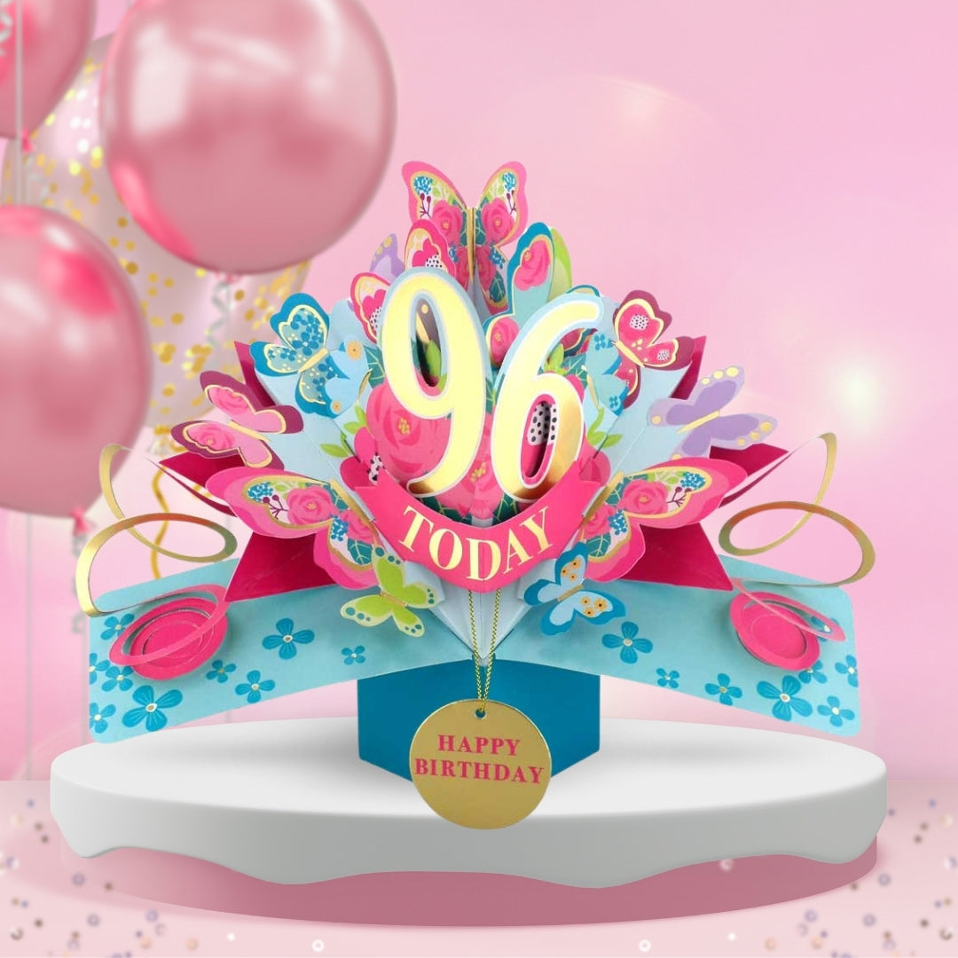 96th Birthday Pop Up Card & Floating Balloon In A Box Surprise Gift