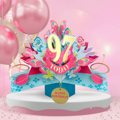97th Birthday Pop Up Card & Floating Balloon In A Box Surprise Gift