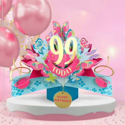99th Birthday Pop Up Card & Floating Balloon In A Box Surprise Gift